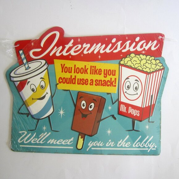 Intermission We'll Meet You in the Lobby Movie Snack Metal Tin Sign Home Garage - Picture 1 of 1